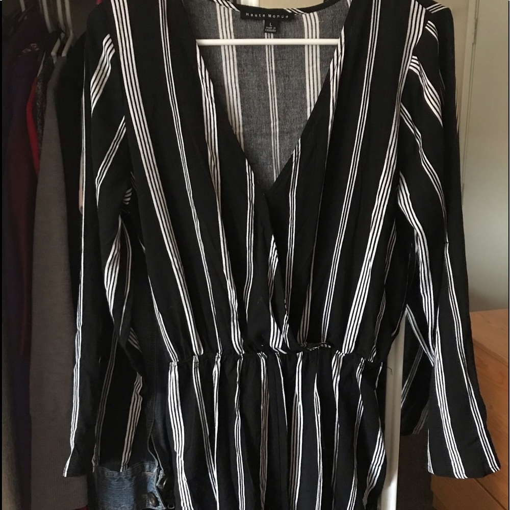 Striped Long Sleeve Romper